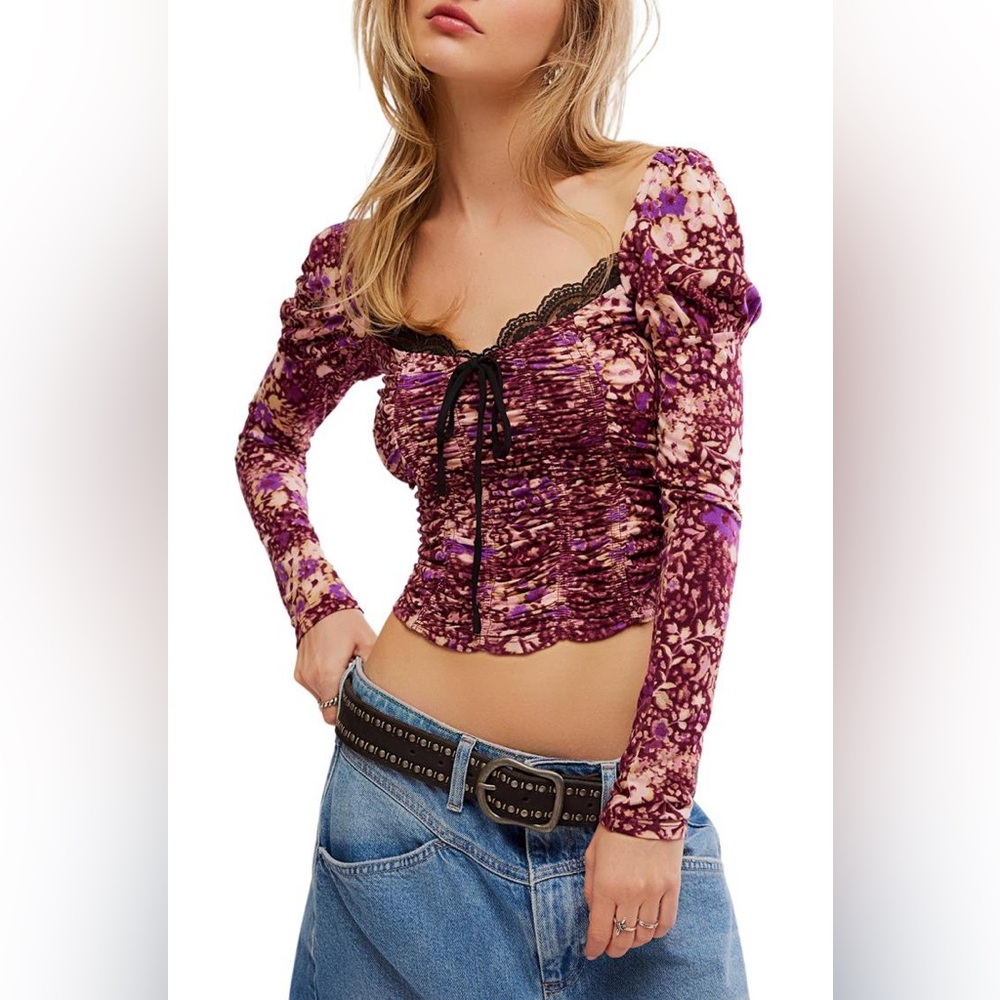 Free People Layer It On Me Ruched Crop Top In Red Combo